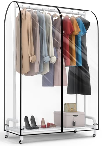 Moucas Clear Garment Rack Cover 47" L x 20" W x 60" H, Clothes Rack Cover with Reinforced Zipper, Waterproof PEVA Dustproof Protection – Cover Only, Rack Not Included