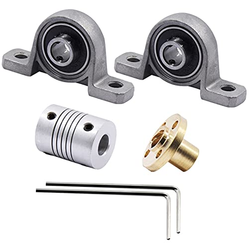 Lysee 3D Printer Parts & Accessories - T8 Screw Vertical Kit 3D Printer Parts Bearing Bracket Horizontal for Trapezoidal T8 Lead Screw+Screw+Coupling - (Size: 0.1MM, Color: Gray)