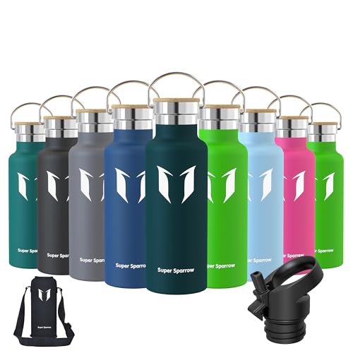 Super Sparrow Trinkflasche Edelstahl - 500ml - Auslaufsicher Thermoskanne, BPA-Frei Wasserflasche - Kohlensäure Thermosflasche für Kinder, Sprudel, Sport, Uni, Schule, Fitness, Outdoor, Camping