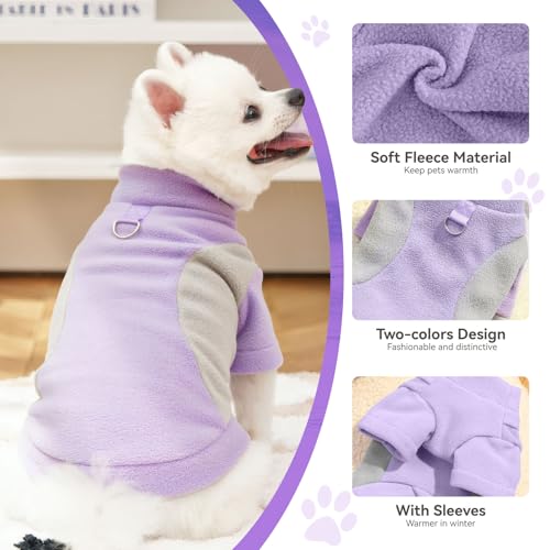 Image of Small Fleece Dog Sweater with Leash Ring Soft Warm Fall Winter Dog Clothes Cute Cat Apparel Puppy Sweaters Classic Pullover Doggy Sweatshirts Chihuahua Costumes Cat Outfits(Purple,XS)