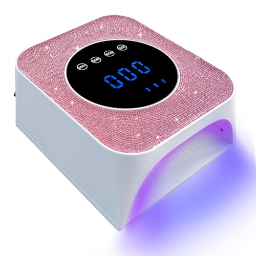 Belovedone UV Nail Lamp, 72W Rechargeable LED Gel Nail Light Dryer for Gel Polish 4 Timer Modes Cordless Bling Pink Diamond Rhinestones for Salon & Home