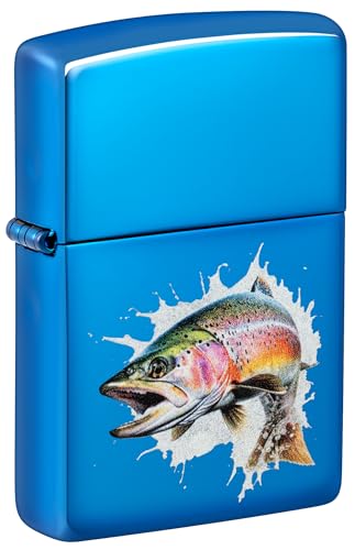 Zippo Windproof Lighter, Jumping Fish, High Polish Blue, Colour Image, Refillable, Reusable, Windproof Design, Gift Box, Made in USA