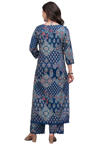 Image of rytras Women Pure Cotton Printed Straight Kurta Set with Palazzo Pants - Ethnic Wear