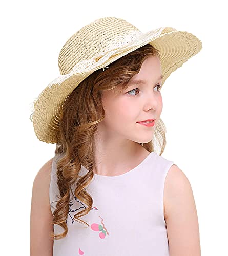 Bienvenu Little Girl Kids Summer Straw Hat Wide Brim Floppy Beach Sun Visor Hat,Beige #TOP4