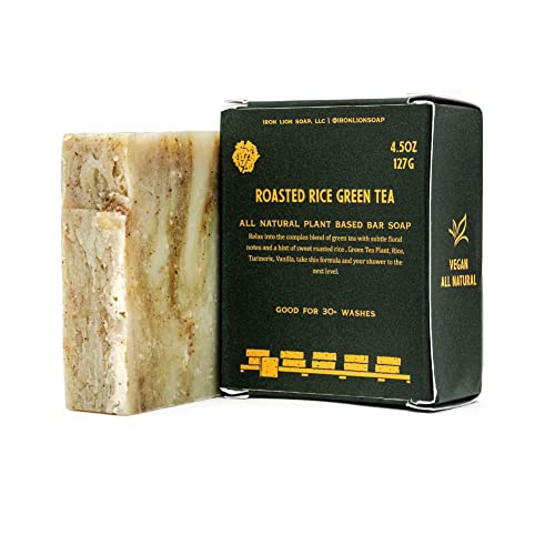 IRON LION SOAP – ROASTED RICE GREEN TEA, Handmade, Vegan, Organic, Plant Based, Bar Soap, Hand Soap, Body Soap, Bath Soap, Natural, with, Green Tea, & Essential Oil, for Acne, Eczema, & All Skin Types