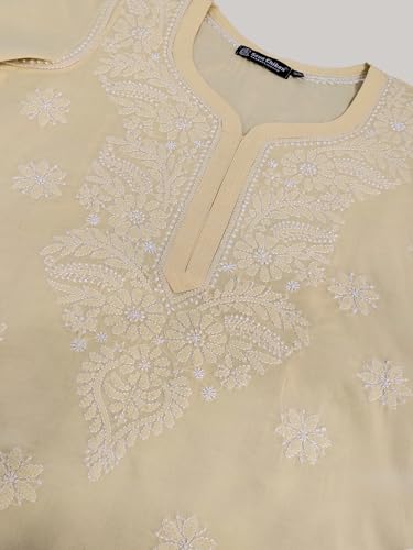 Image of Seva Chikan Hand Embroidered Lucknowi Chikankari Appricoat Peach Terivoil Cotton Kurta for Women SCL4603