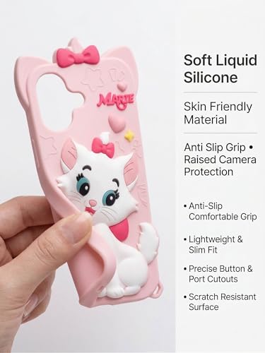 Image of amazon basics Luxury 3D Marie Cat Pink Silicone Case for iPhone 17 | Cute Cartoon Soft Back Cover | Shockproof Kawaii Designer Cover for Girls & Women