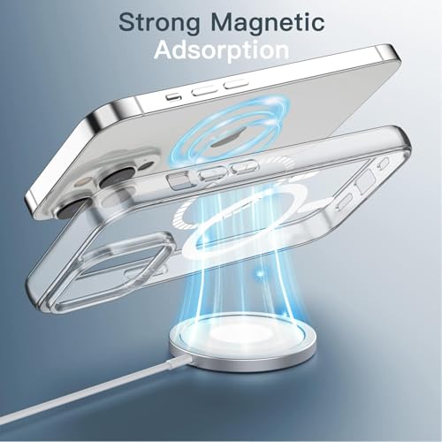 Image of JGD Magnetic Case for iPhone 14 Pro Compatible with MagSafe, Shockproof Phone Bumper Cover, Anti-Scratch Clear Back (Clear)