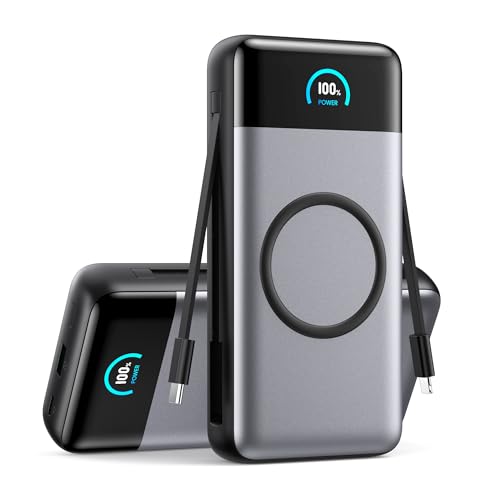 Wireless Portable Charger 40,800mAh with Built-in Cables,15W...