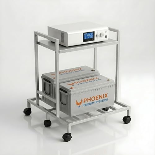 Image of Inverter Trolley for Home 2-Tier Double Battery Stand with Wheels - Heavy Duty White Metal UPS Trolley for Inverter & Battery Storage, Durable & Space-Saving Design (Silver)