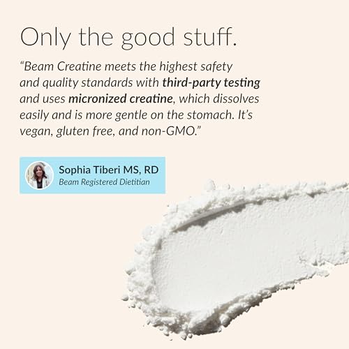 Image of BEAM Creatine Monohydrate Powder - 5g Micronized Creatine Monohydrate, Flavored Creatine for Women & Men, Muscle Strength, Growth & Cognitive Support, Blue Raspberry Flavor, 30 Servings