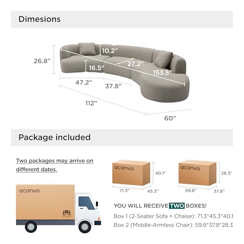 Image of Acanva Formia Boucle Curved Sectional Sofa, 153 inch W Right Hand, Light Coffee