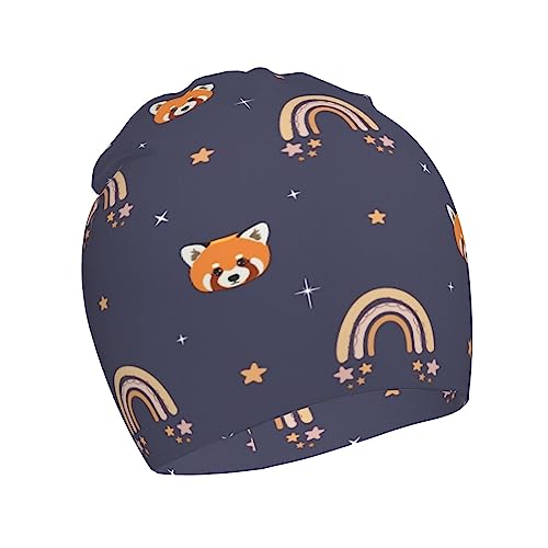 Red Panda Raonbow Pattern Kids Beanie Hats Warm Knit Beanie Cap Skull Caps Gifts Decor for Boys Girls