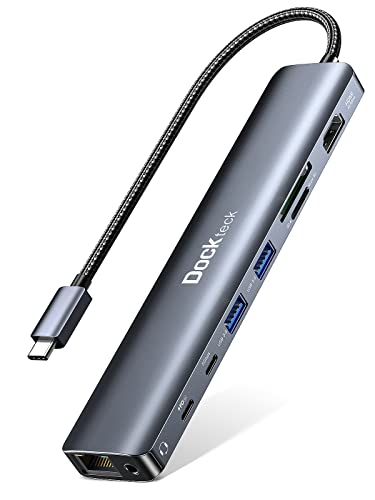 Image of dockteck USB-C Hub 9-in-1, 4K HDMI 60Hz, Gigabit Ethernet, 100W Power Delivery, Audio Jack, 2 USB-A Ports 5Gbps, SD TF Card Reader for MacBook iPad XPS Microsoft
