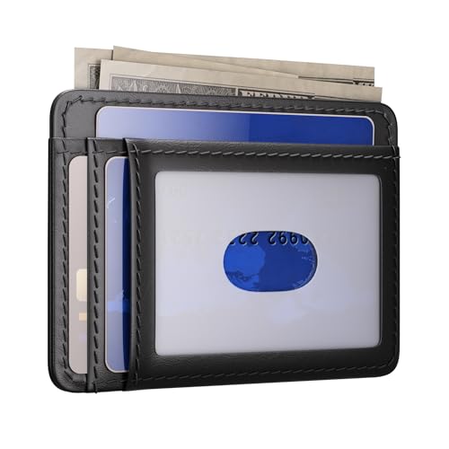 Slim Front Pocket Wallet with AirTag Holder - Minimalist Premium Genuine Leather RFID Blocking Cash and Card Wallet for Men, Compatible with AirTag,wallet. EN-K (Black)4