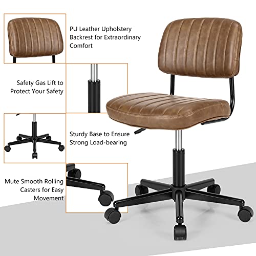 Giantex Leather Office Chair, Armless Low-Back Computer Desk Chair, Retro Swivel Rolling Task Chair Height Adjustable Pu Leisure Office Chair For Kids Teens Adults (Brown) #TOP3