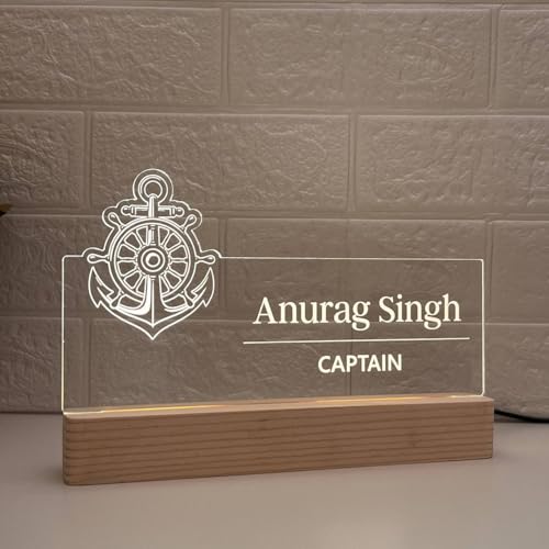 Image of Personalized Acrylic Desk Name Lamp for Navy Officers | Custom LED Light with Name, Designation, Logo | Lieutenant, Commander, Captain, Admiral, INS Officer Gift | Best Indian Navy Gift (For Navy Officer)
