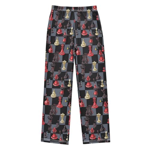 visesunny Boys' Pants Black Red Yellow Chess Jogger Pants Elastic Waist Long Bottoms Trousers with Pockets