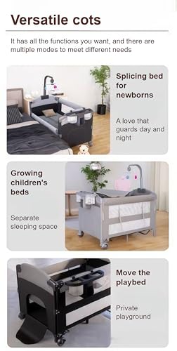 Nine point nine Cuna de Viaje con Cambiador, Cómodo y Resistente Cuna de Viaje Bebe con Colchon, Altura Ajustable Travel Cot, Plegable y Móvil Parque Cunas Bebe (6602 Grey Without Net) - imagen 2