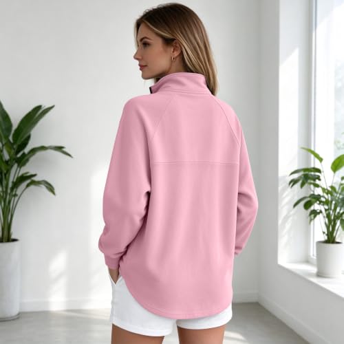 Fleece Quarter Zip Women Sweatshirts Drop Shoulder Mock Neck Fall Pullover - image 5