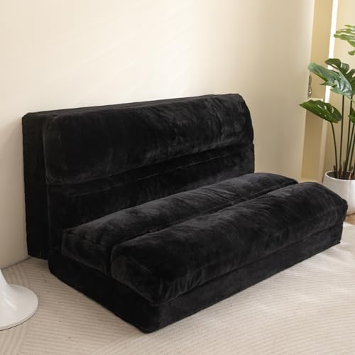 MAXYOYO Sitzsackbett, zusammenklappbares Schlafsofa, Bodenmatratze für Erwachsene, extra Dickes 6-Fach faltbares Bodensofa, Bodencouch für Schlafzimmer, Wohnzimmer, Schwarz, 135 x