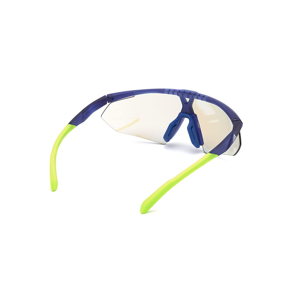 adidas Sport SP0015 Herren-Sonnenbrille, Schlanke und Leichte Sport-Sonnenbrille, Masken-Form, Photochromatisch Blau-Verspiegeltes Glas, Mattblau