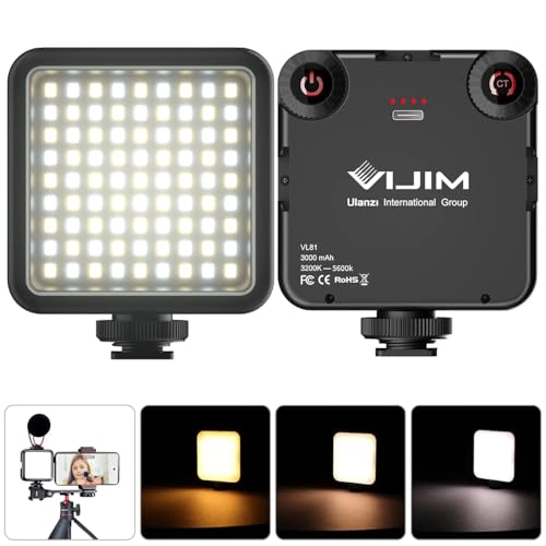 VIJIM 81 Luz de Video LED Temperatura de color Luz de Cámara Ajustable Luz de Fotografía + 3200k-5600k CRI95 para iPhone DJI Osmo Móvil 3 Pocket Vlog Light 3000mAh Batería Tipo-C