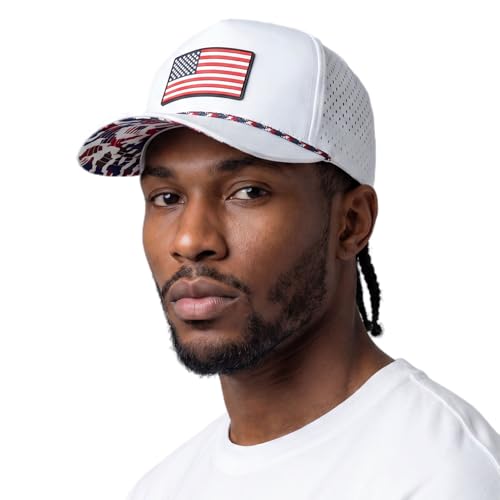 Image of TOP-EX Men's Cooling Golf Hat, Big Heads Tactical USA Flag Waterproof Cap | Tactical American Flag Hat, XXL Large Size, Water & Stain Resistant, UPF50+ UV Protection, Laser Perforated Cooling Sweatband