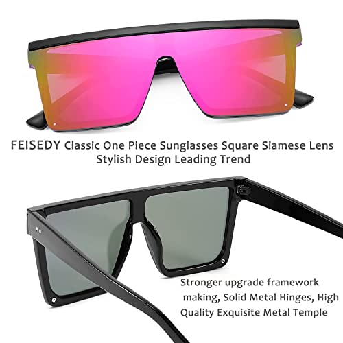 Image of FEISEDY Oversized Square Trendy Sunglasses Womens Mens Futuristic Flat Top Visor Shades UV400 B2470