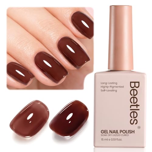 Beetles Brown Red Gel Nail Polish, Brick Rose 15ML Jelly Fall Gel Polish