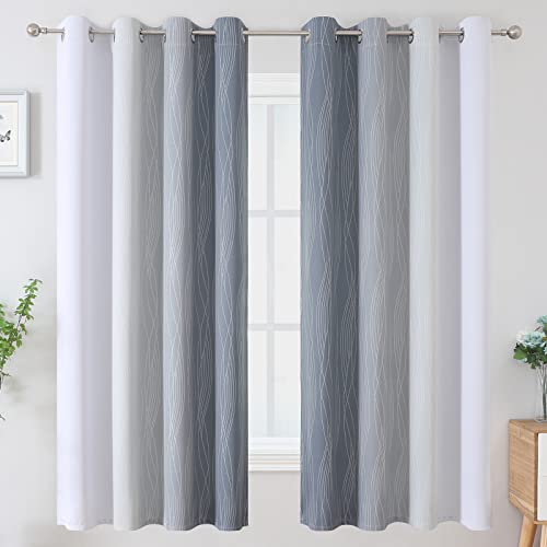 Estelar Textiler Grayish White and Grey Blackout Curtains for Living Room, Ombre Thermal Insulated Noise Reducing Blackout Drapes for Bedroom, Full Room Darkening Grommet Curtains, 52Wx63L, 2 Panels
