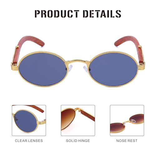 J&L Glasses Retro Oval Sunglasses for Men Women Faux Wood Round Sunglass Shades UV4003