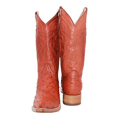Men’s Genuine Leather Ostrich Quill Print Honey Snip Toe Boot2