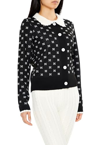 Forever 21 Women's Contrast-Collar Geometric Cardigan Sweater4