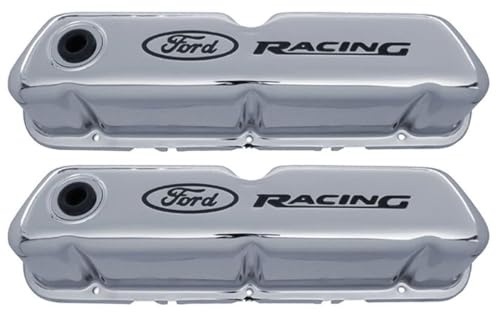 Compatible with/Replacement for Ford Performance Parts - 302-071 - Chrome Steel Valve Cover Set w/Compatible with/Replacement for Ford Racing Logo