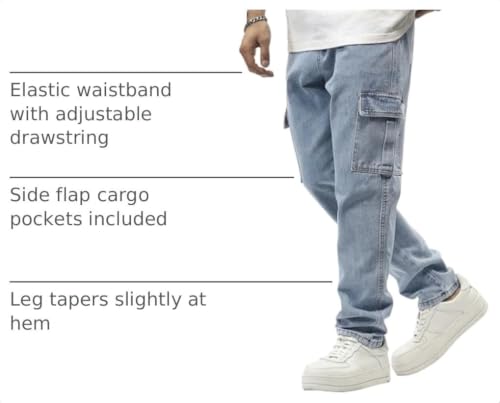 JMIERR Men's Elastic Waist Cargo Jeans Stretch Denim Pants with Drawstring Straight Leg for Casual Daily Wear - Image 5