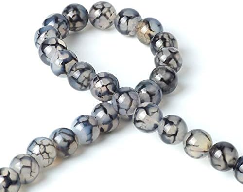 Miniatura 3 de 100 cuentas de piedra natural de 0.394 pulgadas (0.394 in), ágata de vena de dragón negro, redondas, sueltas, piedras preciosas curativas