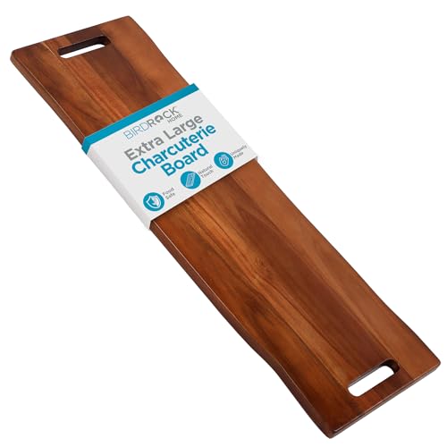 BIRDROCK HOME 36' Acacia Wooden Cheese Serving Board with Handles - Extra Long - Party Charcuterie for Appetizers Food Kitchen Platter - Bread Meat Fruit Display - Natural Wood - Espresso