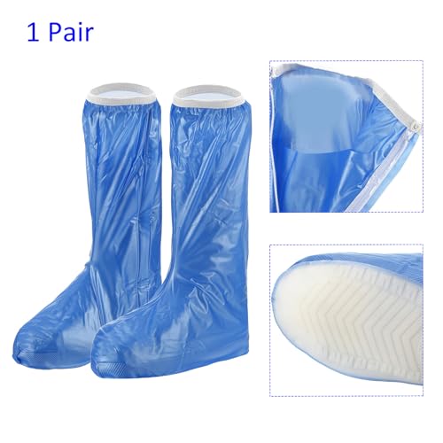 1 par de fundas impermeables para zapatos M METERXITY, reutilizables y antideslizantes, con cremallera, plegables, para uso al aire libre (talla M, color azul) miniatura 4