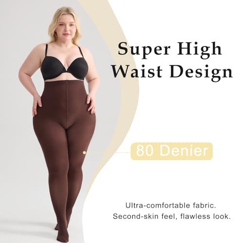 Image of Women's Plus Size Tights High Waist Sheer Semi Opaque Ultra-Soft Pantyhose XL, 2XL, 3XL, 4XL
