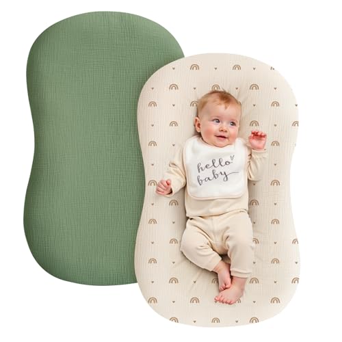 Image of Muslin Baby Lounger Cover - 2 Pack Organic Cotton Baby Pillow Lounger Cover for Newborn - Soft and Breathable Infant Pillow Lounger Cover - Covers Only