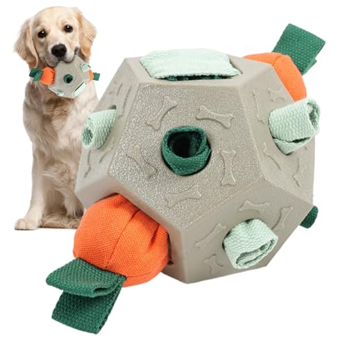 犬用おやつトイ, 噛む強い犬のためのおやつ配給おもちゃ, 小型中型大型犬用のエンリッチメントボール 歯磨き 鼻を使って探す リラックス スクイーキー音付き
