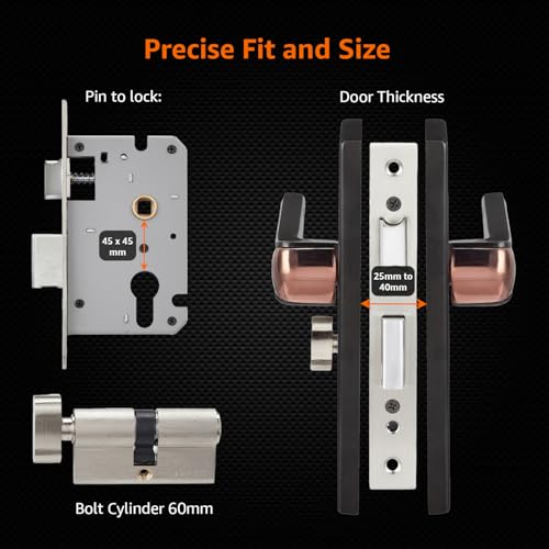 Image of Amazon Basics Heavy-Duty Door Lock Set | Mortise Door Lock Handlesets with 3 Brass Key for Home,Office,Hotel | Brass Lock Body & Cylinder | Coca Black
