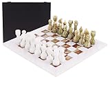 Marble Chess Set for Adults 15" Handmade White & Green Onyx Board Game with 32 Chess Pieces, 2 Extra Queens & Storage Box, Luxury Travel Game, Elegant Gift for Home Decor
