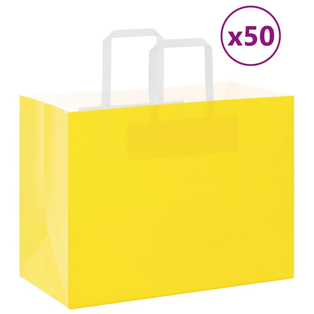 Bolsas de papel amarillo con asas de cuerda de papel, 32 x 17 x 25 cm, 50 unidades, papel de estraza para bolsas de regalo, fiestas, celebraciones, cumpleaños, bodas, Navidad