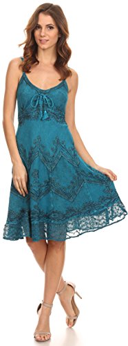 Sakkas Stonewashed Rayon Adjustable Spaghetti Straps Mid Length Dress 5