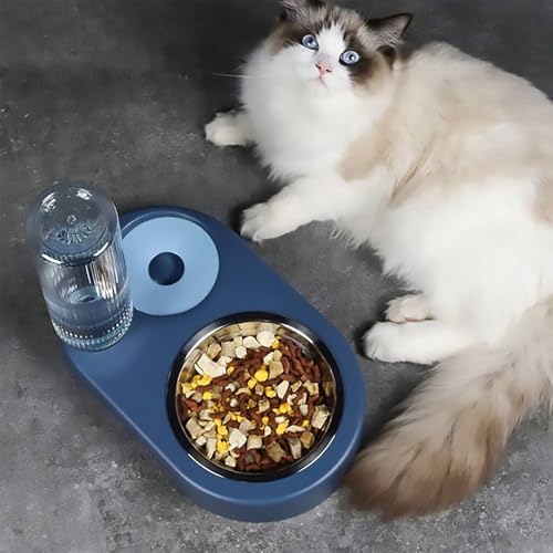 kola panda Automatic Dog Cat Food and Water Dispenser Set, Pet Food Bowl Set with Automatic Waterer Bottle for Small or Medium Size Dogs Cats Large Water Capacity(23oz) Blue - Thumbnail 7