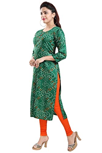 Image of DREAM & DZIRE Bandhani Kurti Green in Colour for Women of Cotton Satin Plus Size & Small Size.