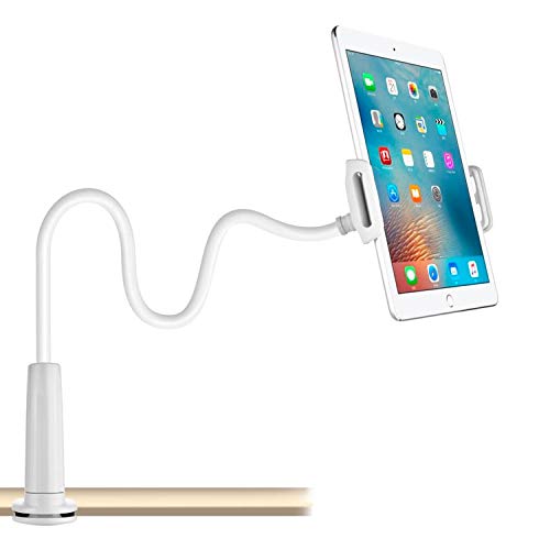 Tablet Halter, Tablet Halterung - Lazy Flexible Einstellbare Lang Arm Ständer-Flexible Arm 360 Montieren Clip Halterung Weiß
