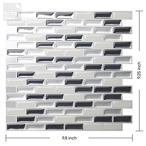 Tic Tac Tiles 10"X10" Peel And Stick Self Adhesive Removable Stick On Kitchen Backsplash Bathroom 3D Wall Sticker Wallpaper Tiles In Brick Metal Gray (10) #TOP1